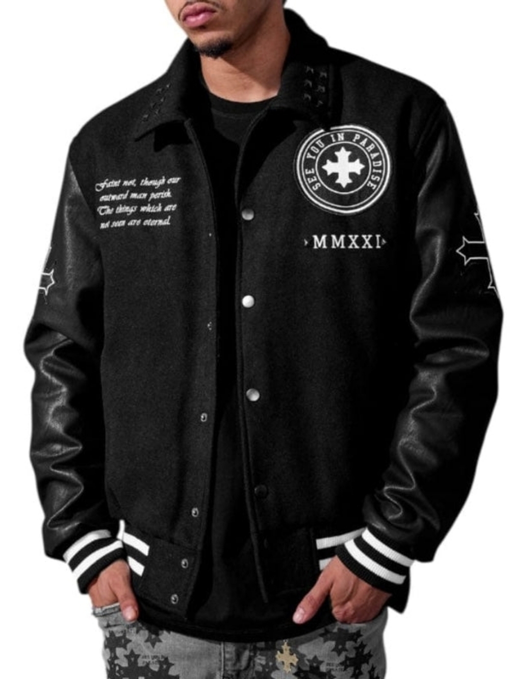 See You In Paradise Black Varsity Jacket